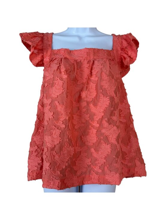 By Anthropologie Tops - by Anthropologie Amber Ruffled Tank Top Coral Lrg Petite Flutter Sleeve Textured